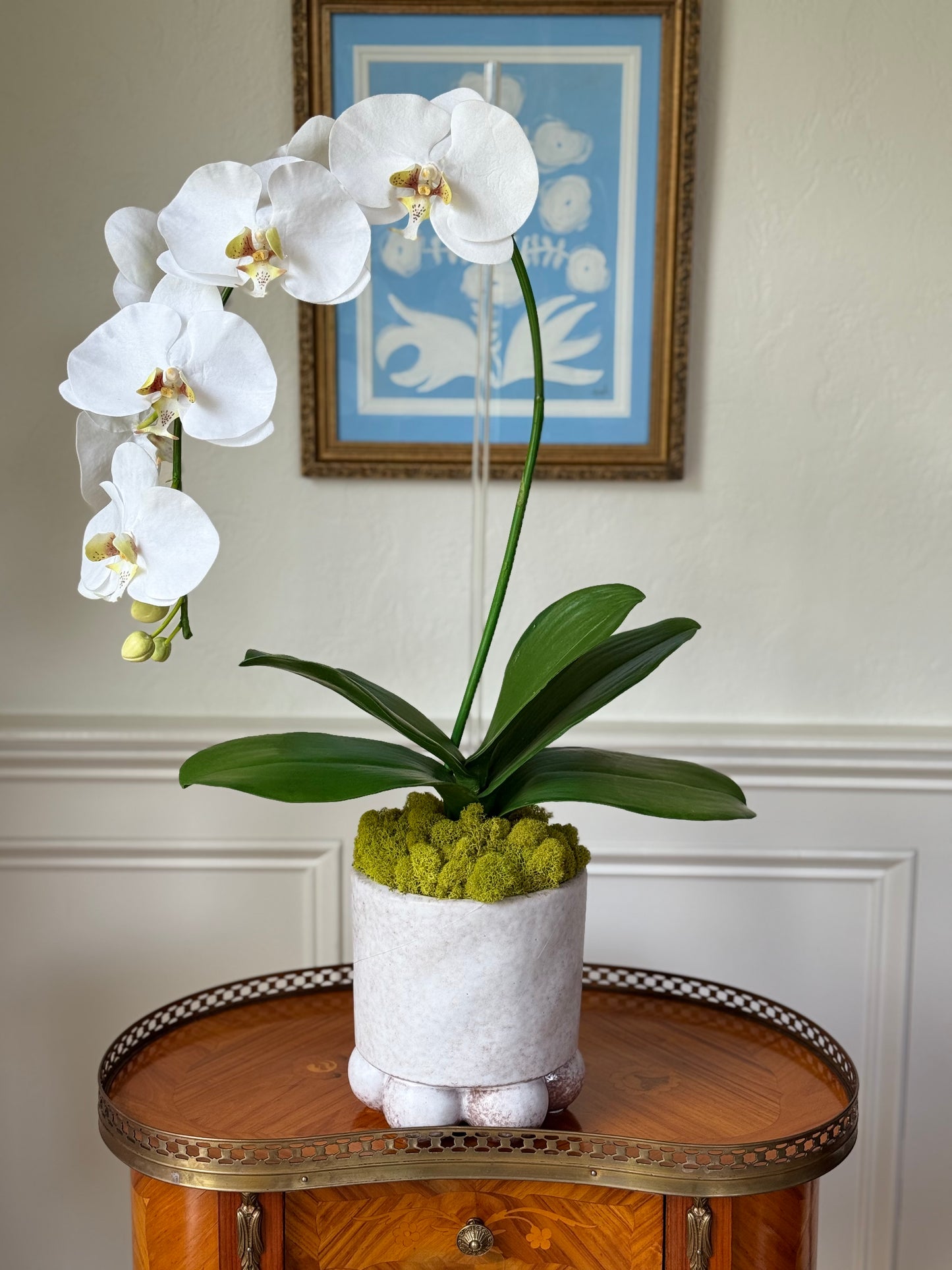 Pearl Pot + 1 Classic White Faux Orchid
