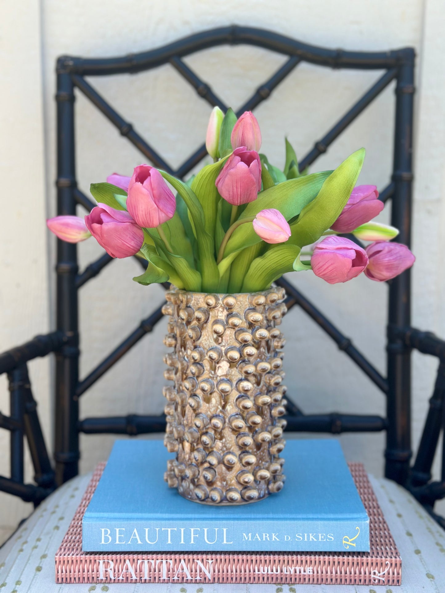 Zara Vase + 14 Dark Pink Faux Tulips