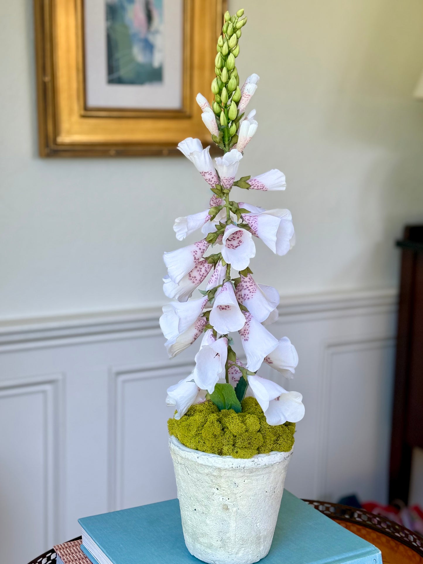 Pale Pink Faux Foxglove + White Terracotta Pot