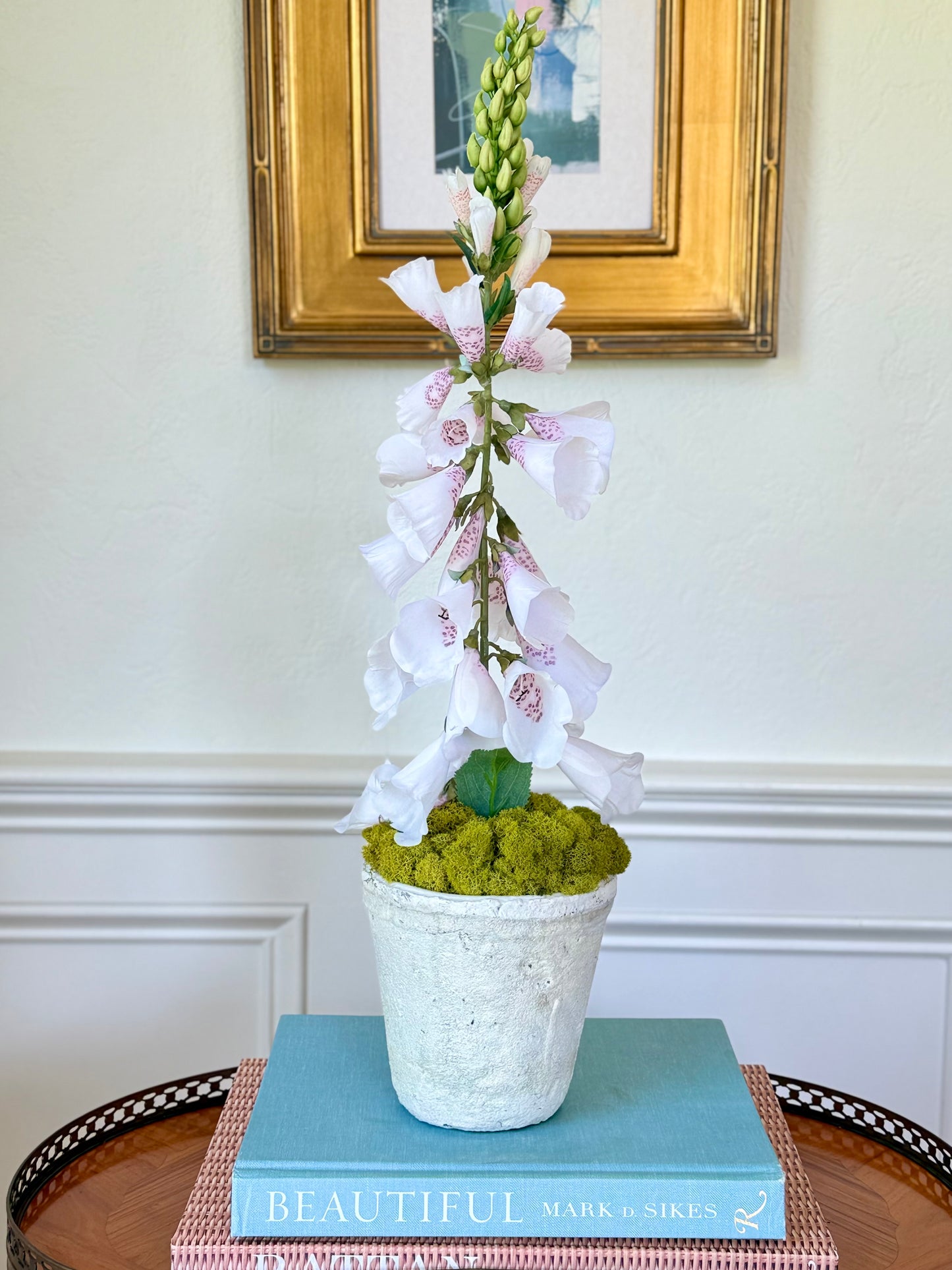 Pale Pink Faux Foxglove + White Terracotta Pot