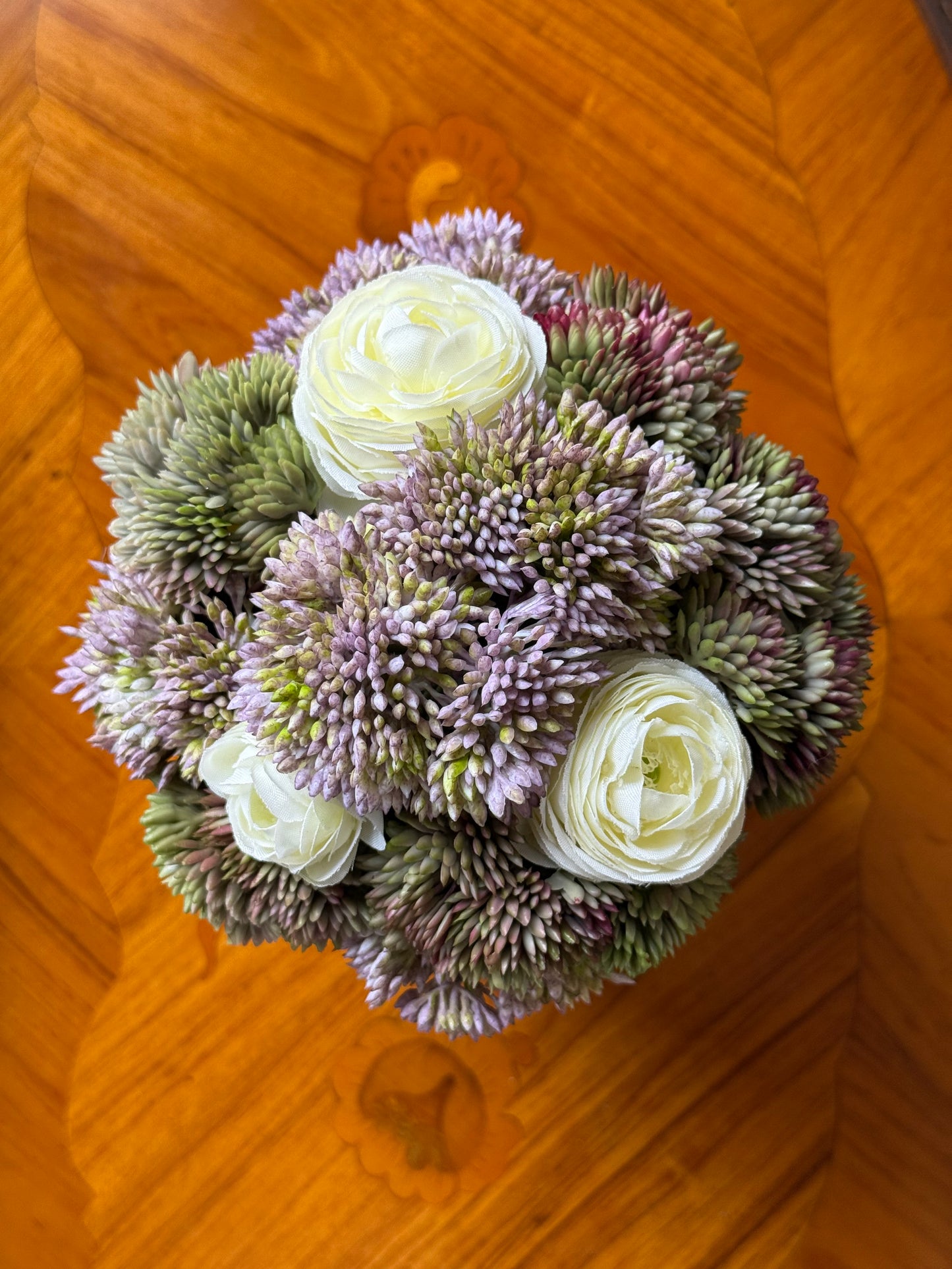 Small Pearl Pot + Faux Sedum & White Ranunculus Mix