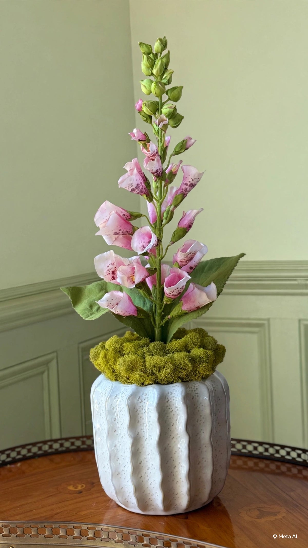 Ripple planter + 1 pale pink faux foxglove