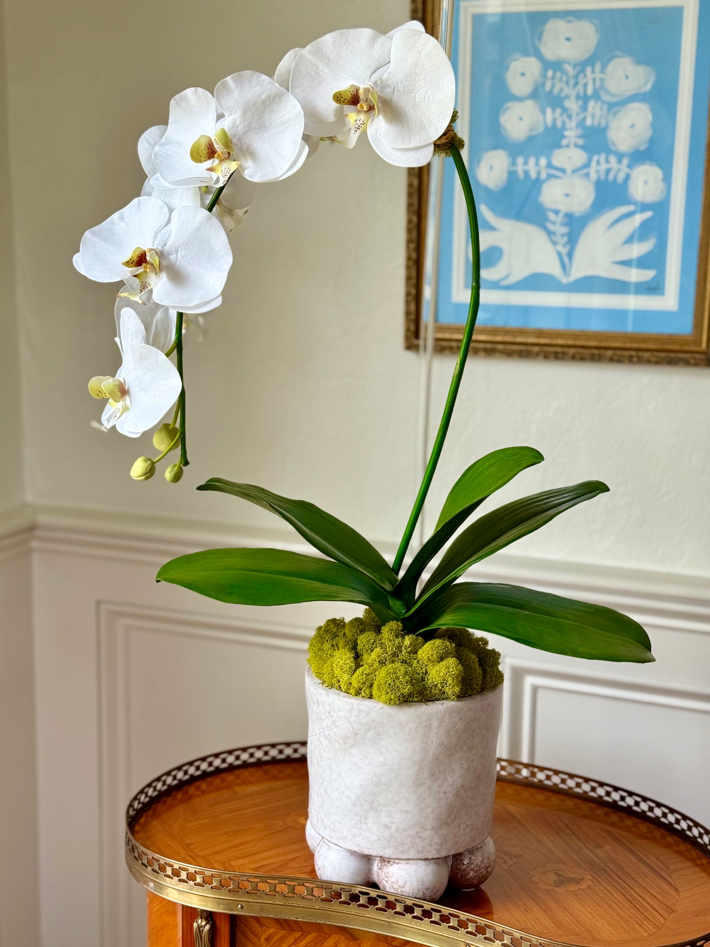 Pearl Pot + 1 Classic White Faux Orchid
