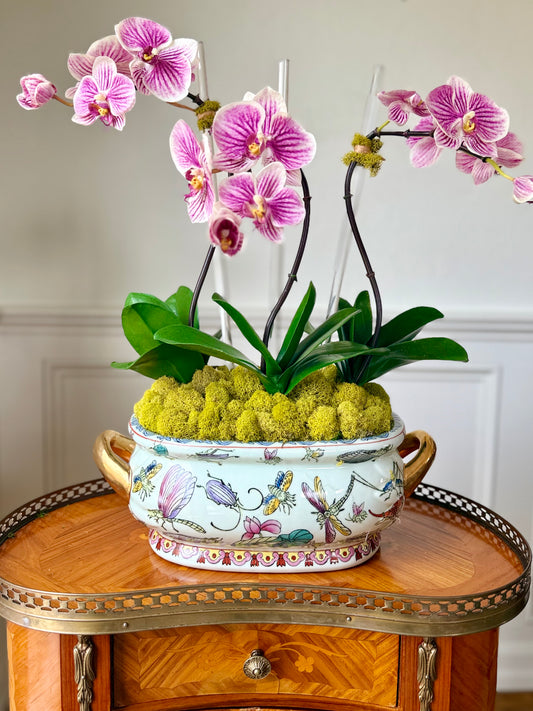 Vintage Mini Butterfly Footbath + 3 Faux Petite Fuchsia Orchids #12.5