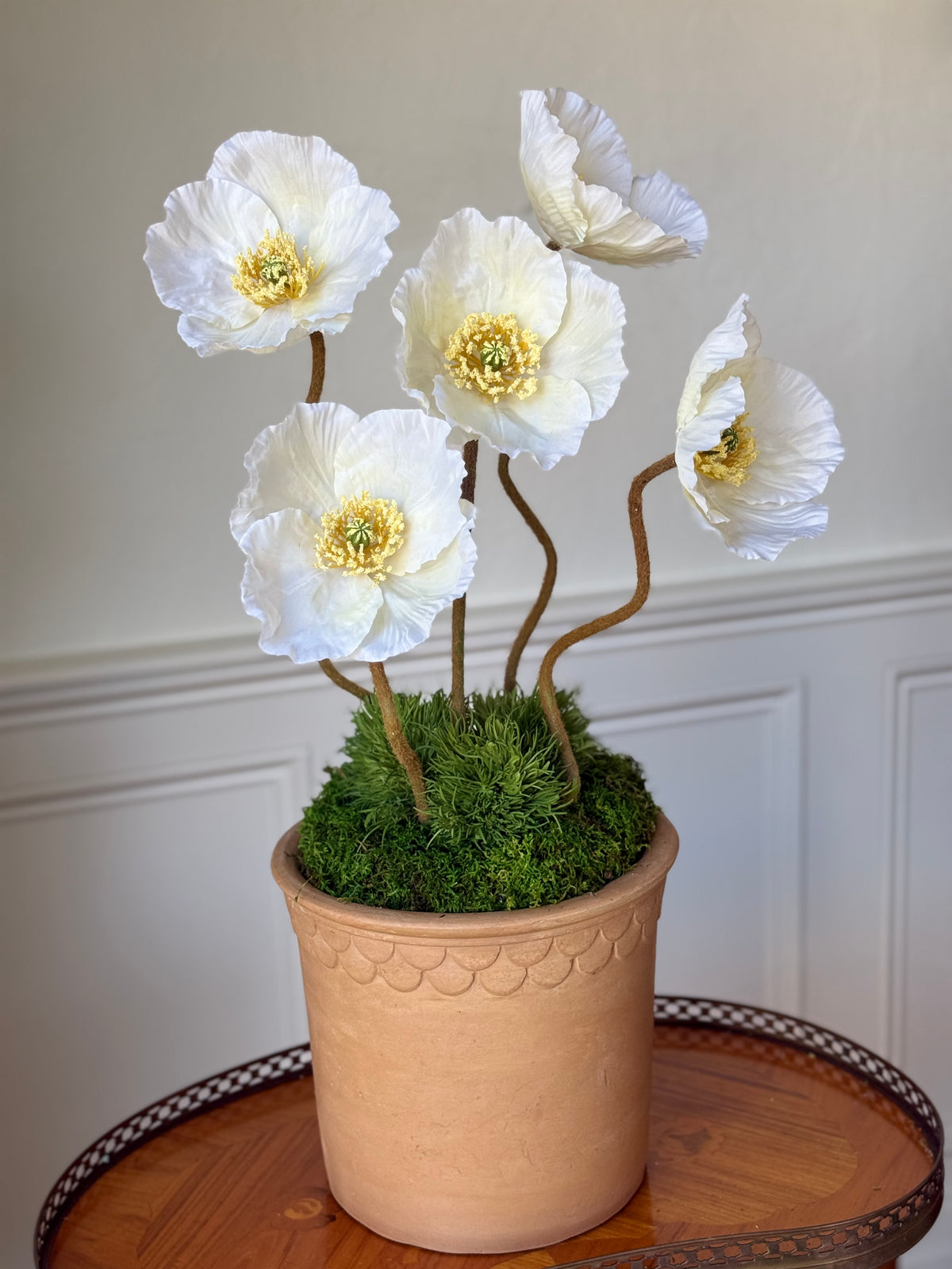 Scalloped Terra Cotta Pot + 5 Faux Cream Poppies