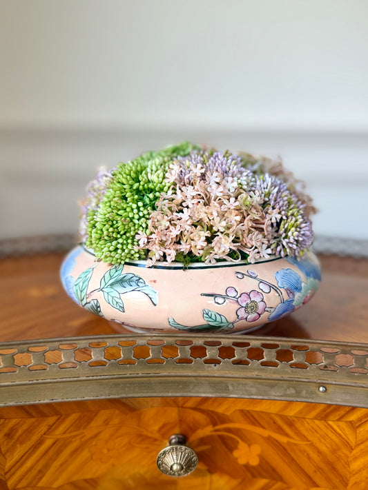 Vintage Mini Peach Porcelain Dish + Faux Sedum & Allium Mix #30