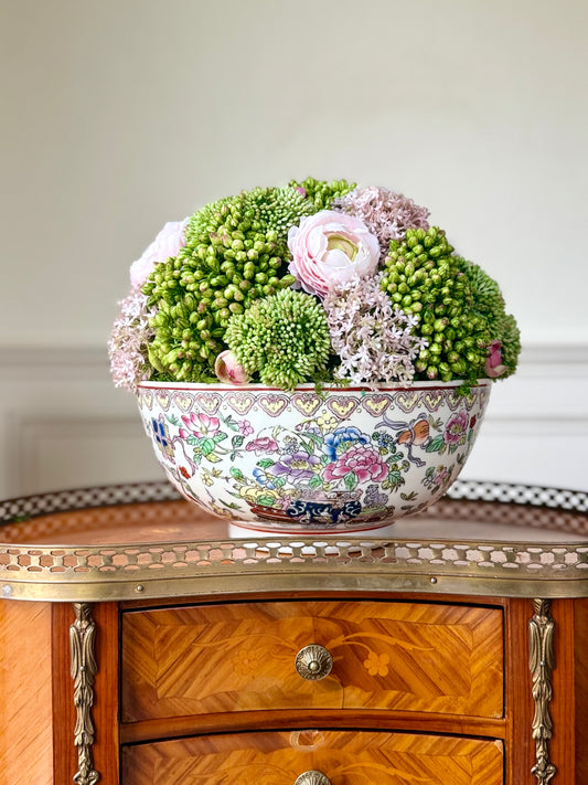 10" Rose Medallion Bowl + Faux Sedum & Pink Ranunculus #11