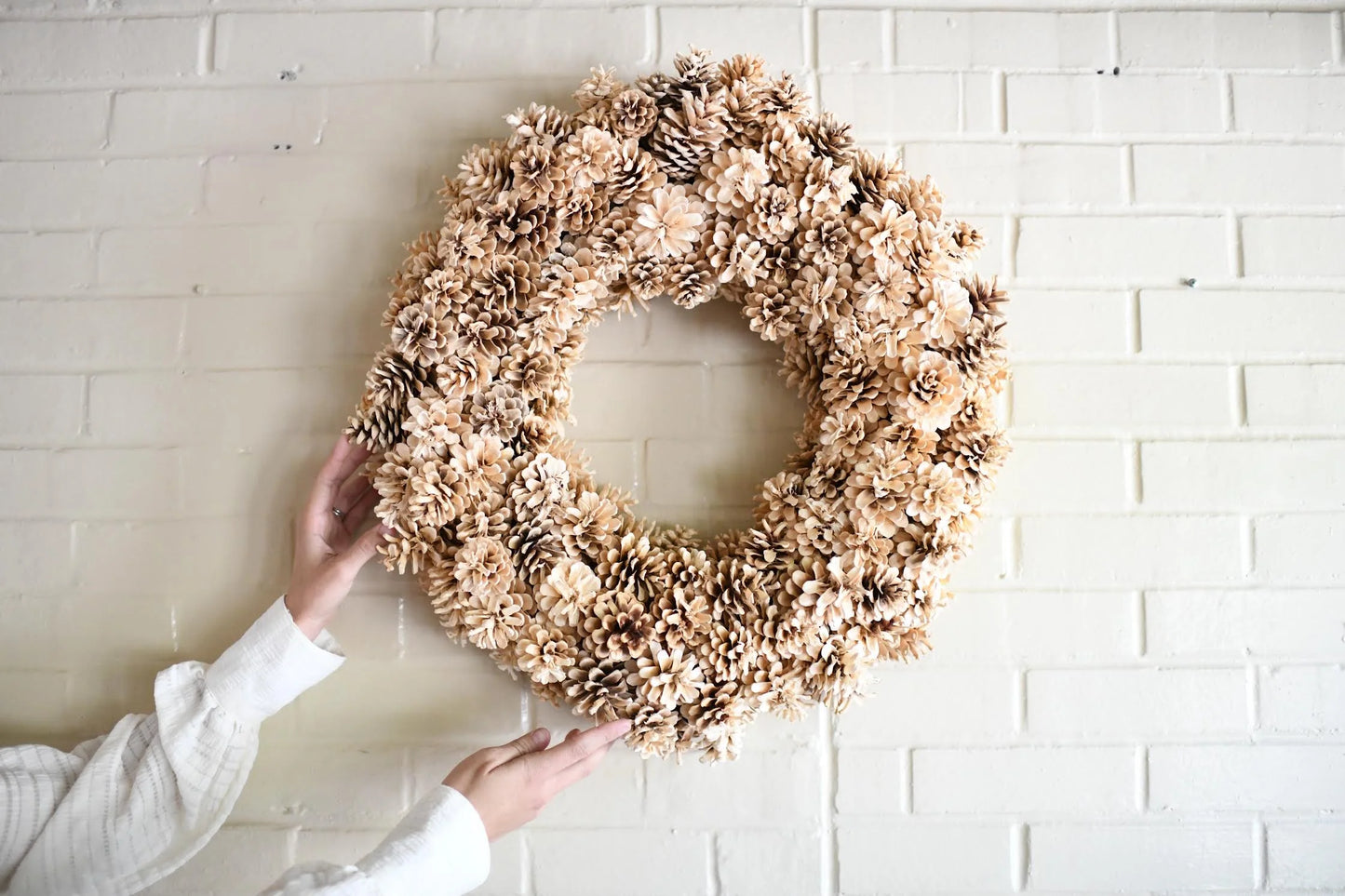 24” Handmade Bleached Pinecone Wreath