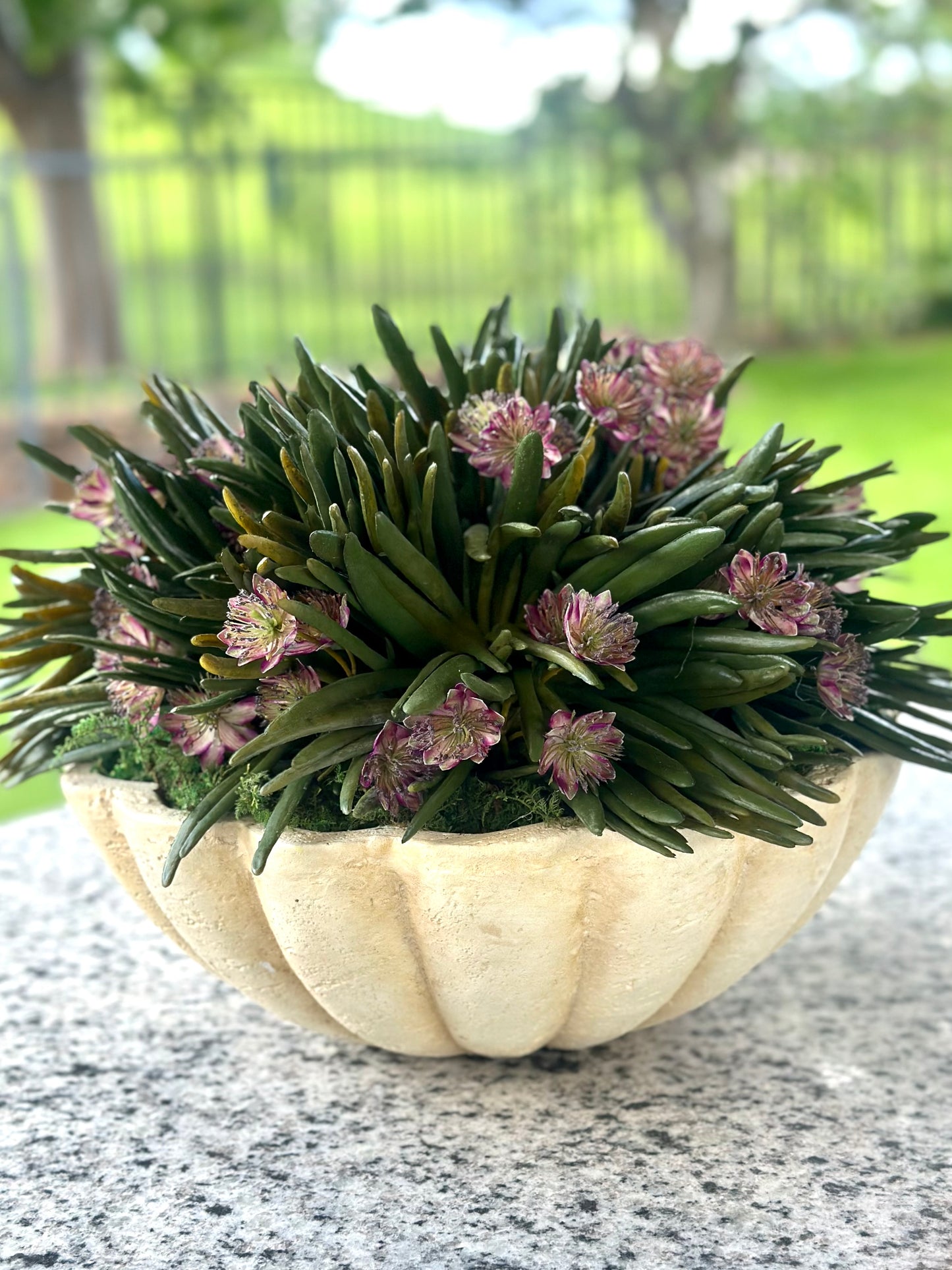 Della Bowl + Faux Finger Succulents & Pink Nigella