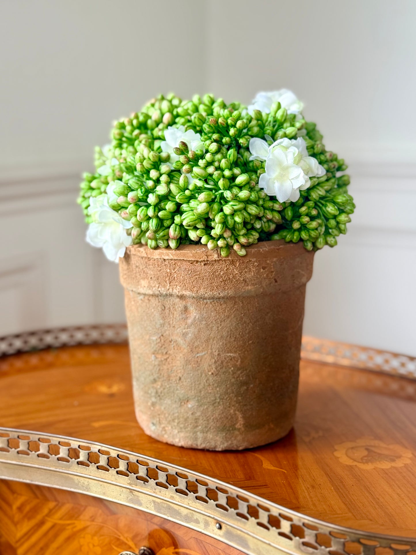 Terracotta Pot + Faux Sedum & Lilac