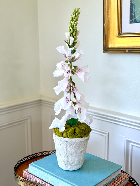 Pale Pink Faux Foxglove + White Terracotta Pot