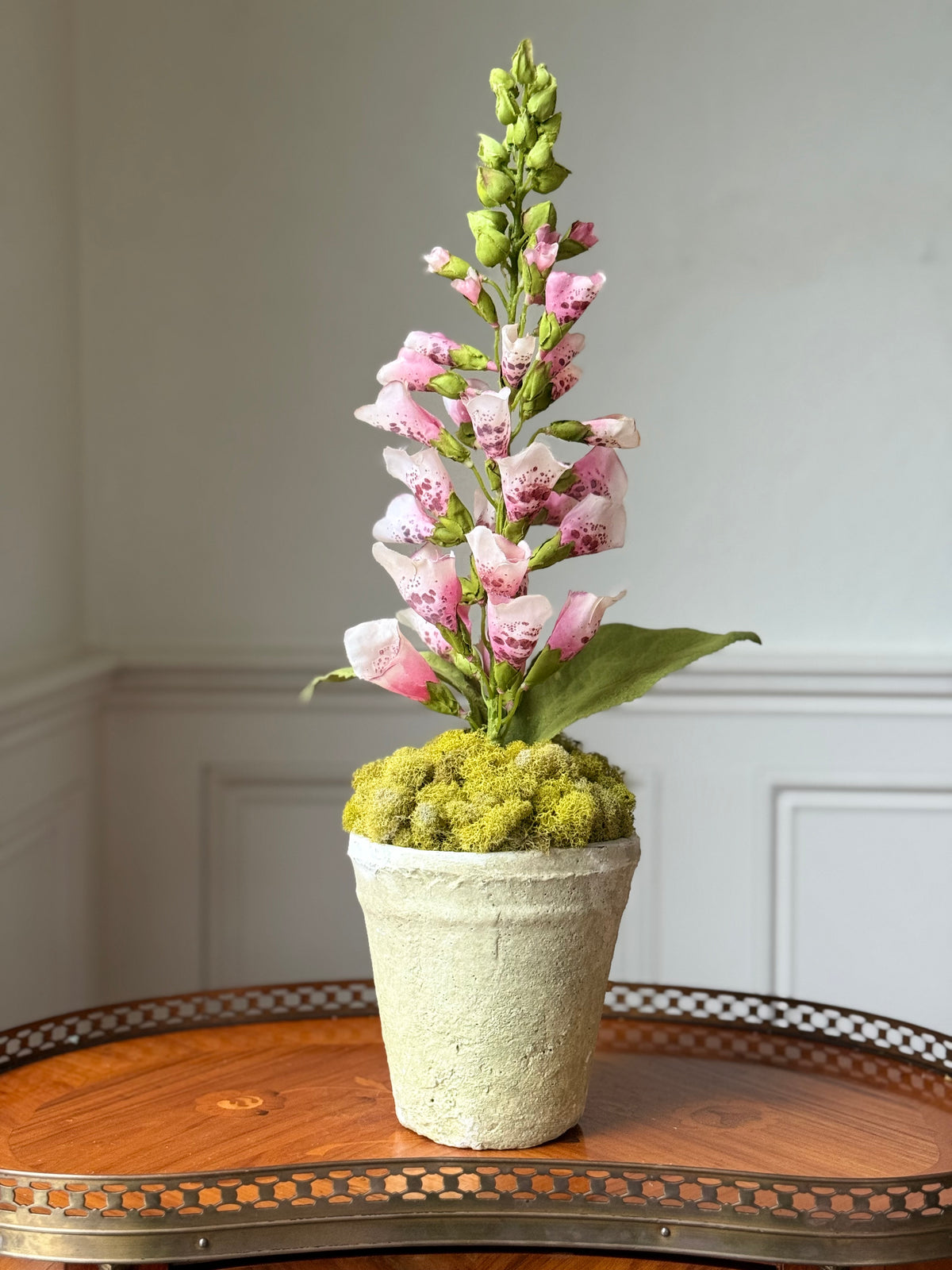 Faux Pink Foxglove + Cream Terra Cotta Pot