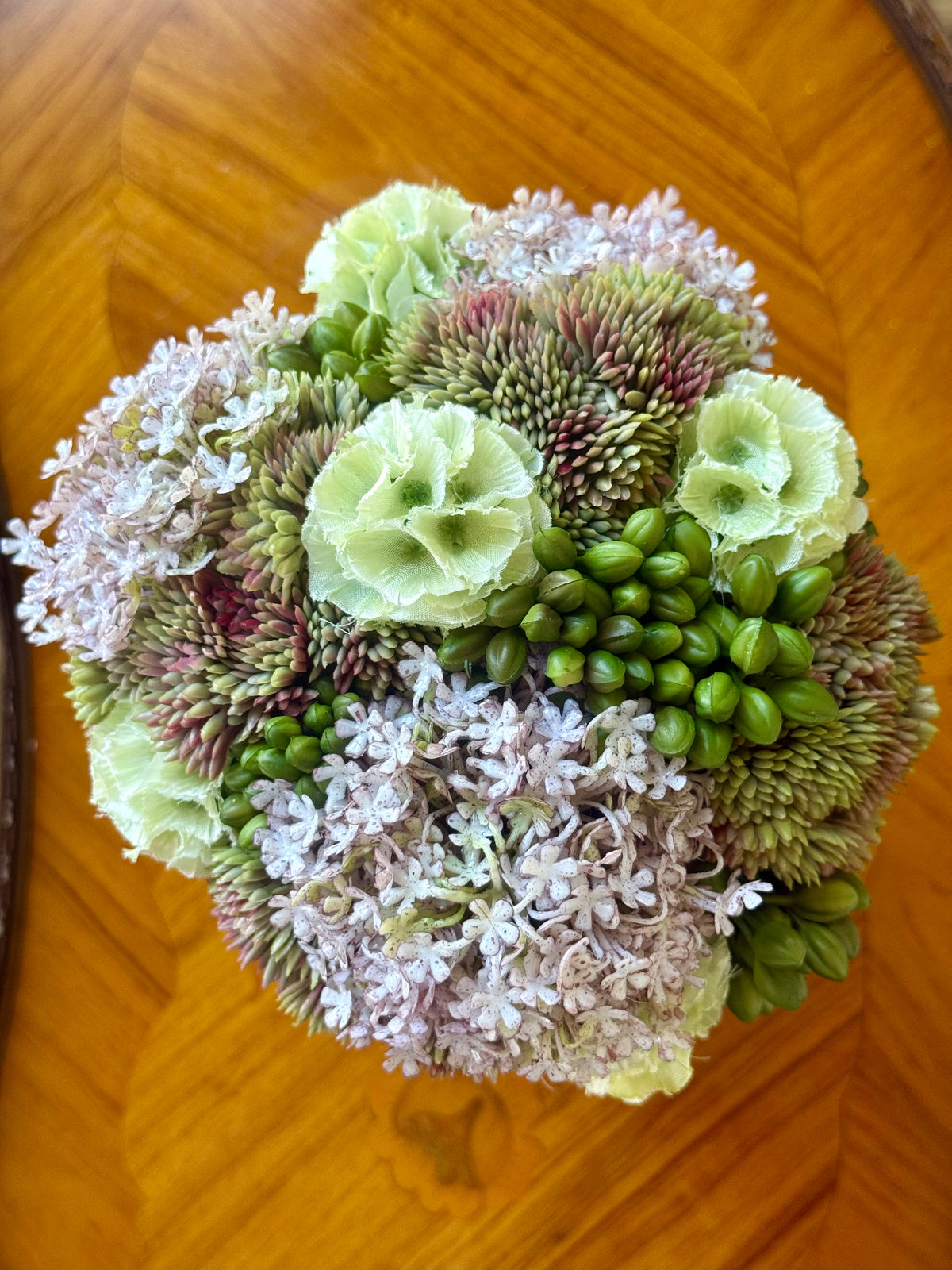 John Derian Floral Cachepot + Faux Sedum & Scabiosa Mix