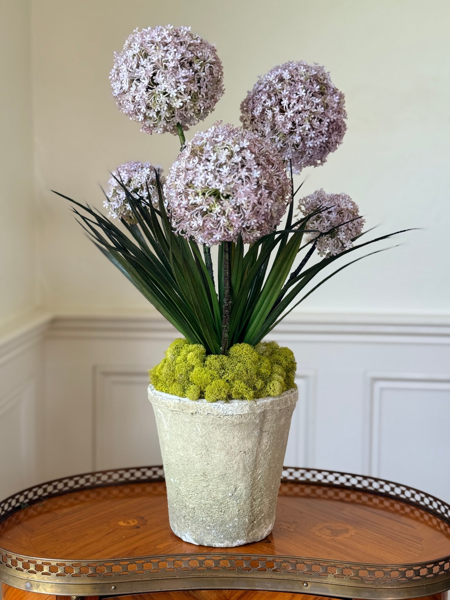 Faux Lavender Allium + Mossy Terra Cotta Pot