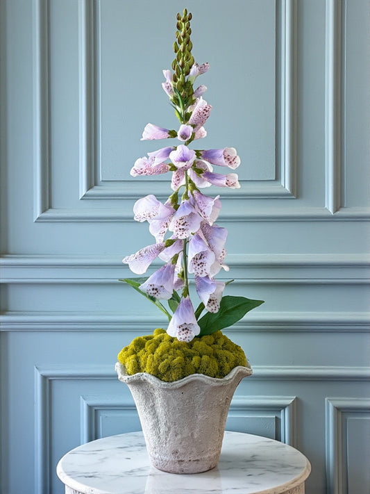 Scalloped Terra Cotta Pot + 1 Lavender Faux Foxglove