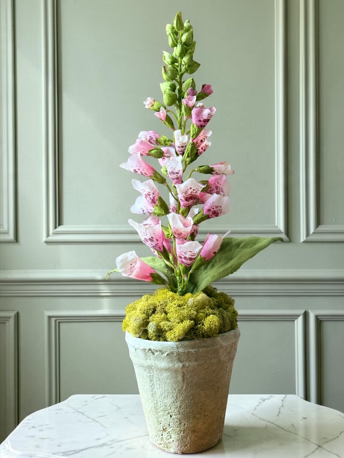 Faux Pink Foxglove + Cream Terra Cotta Pot