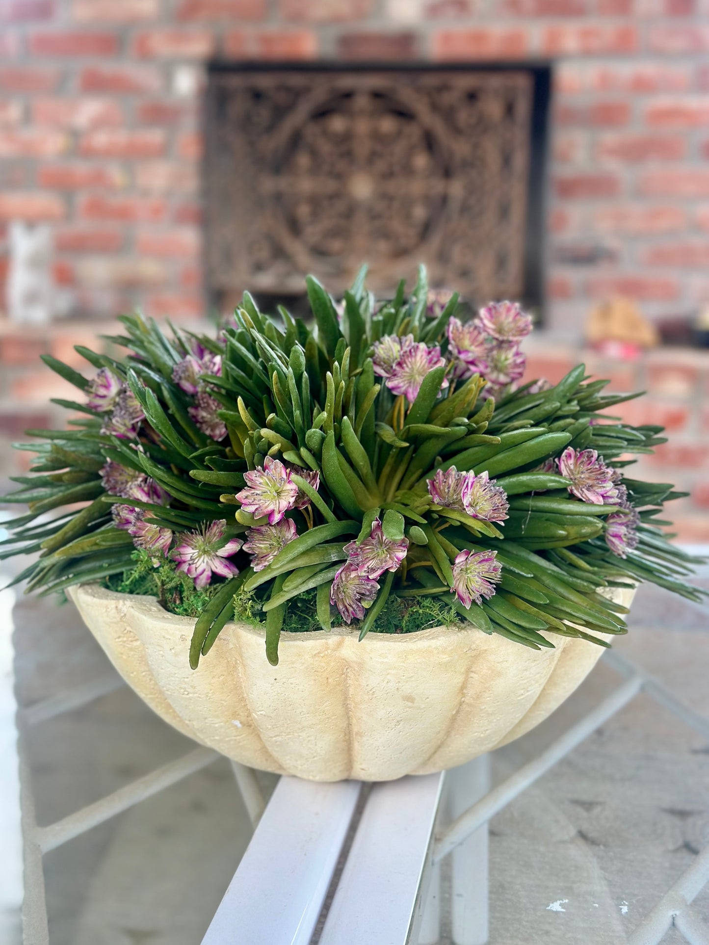 Della Bowl + Faux Finger Succulents & Pink Nigella