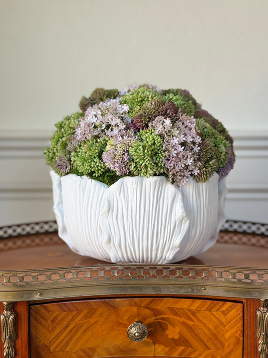 White Leaf Bowl + Lavender Sedum Mix