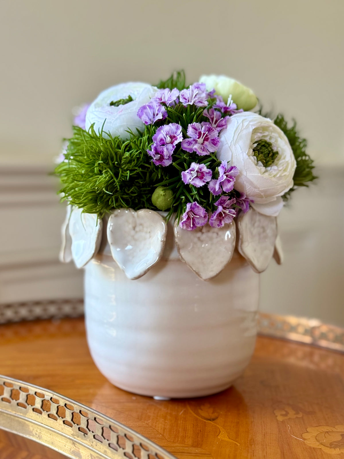 Posie Pot + Blooming Dianthus & White Ranunculus Mix