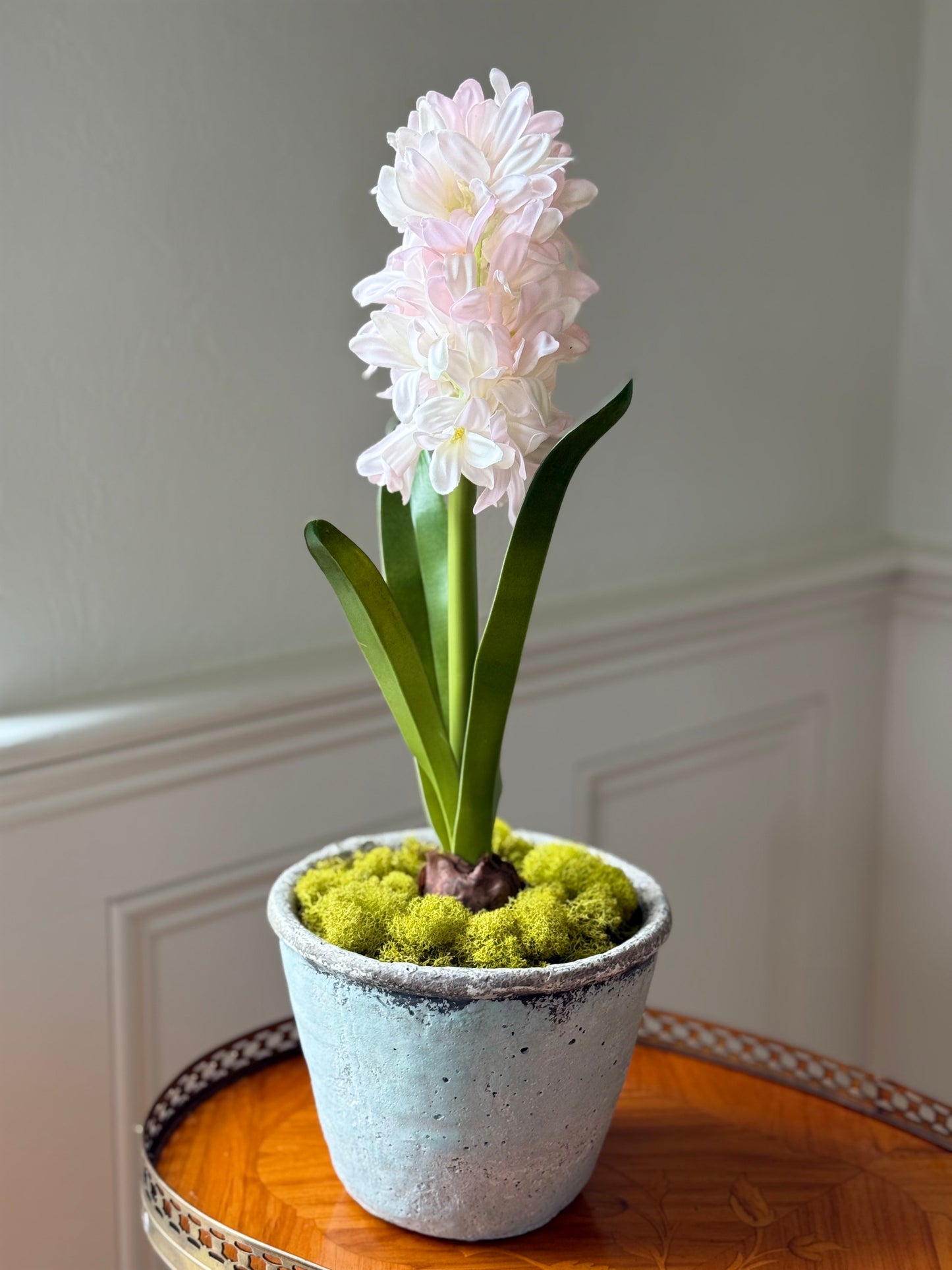 Pale Pink Faux Hyacinth  + Eggshell Blue Terra Cotta Pot