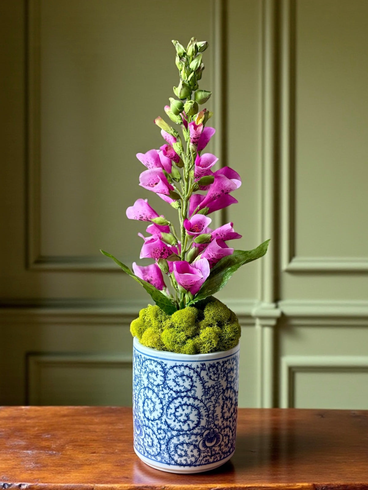 Blue & White Floral Chinoiserie Pot + 1 Faux Fuchsia Foxglove – Orchid ...