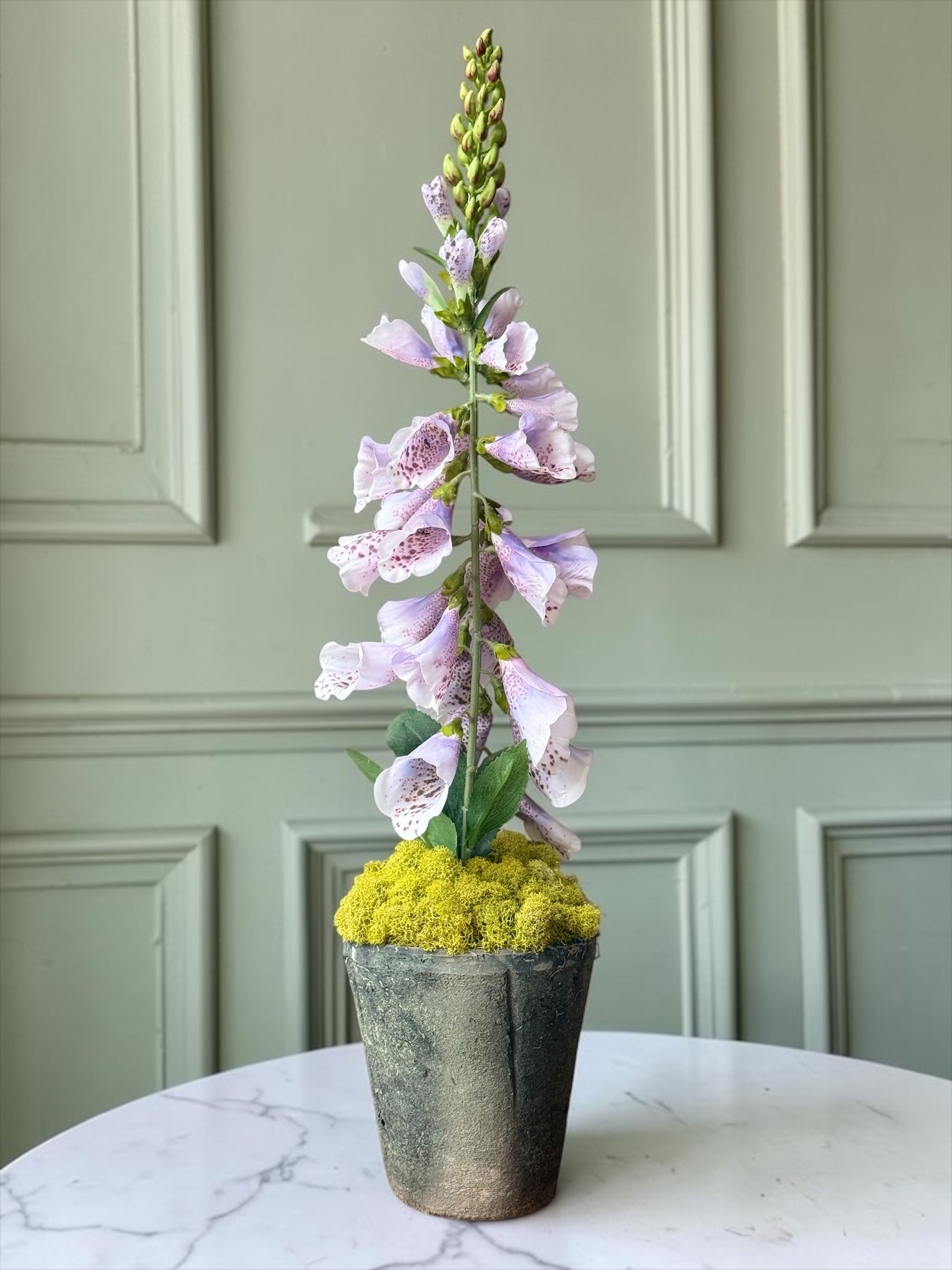 Lavender Faux Foxglove + Ash Terracotta Pot
