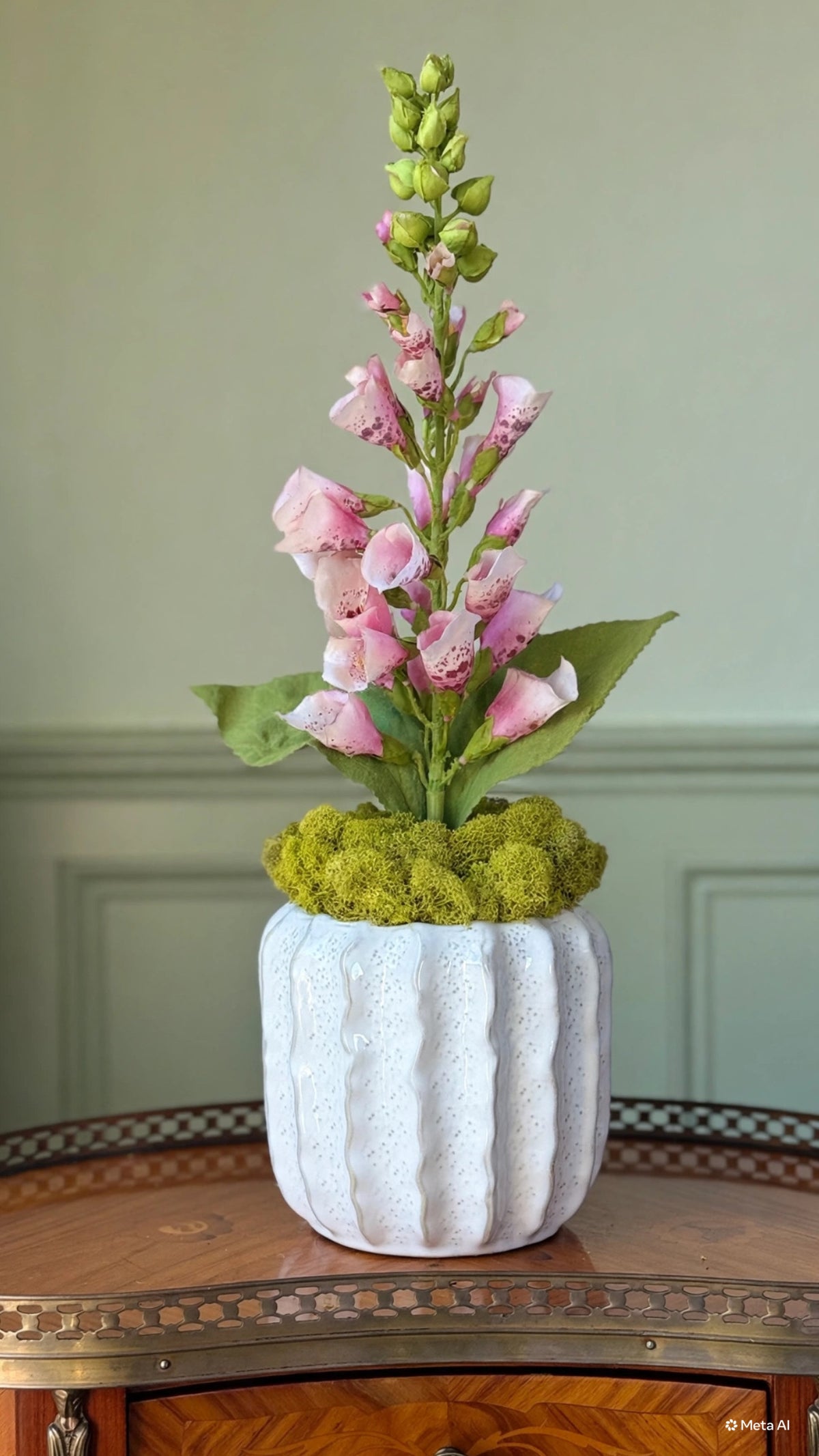 Ripple planter + 1 pale pink faux foxglove