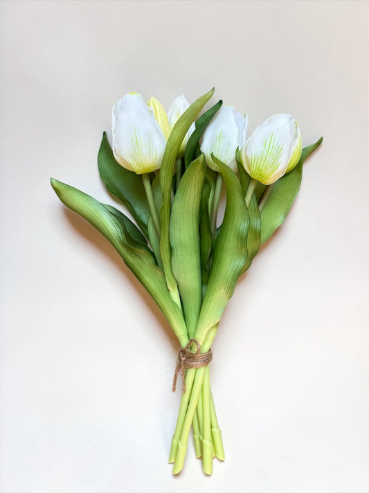 1/2 Dozen Fine Faux Tulips: White